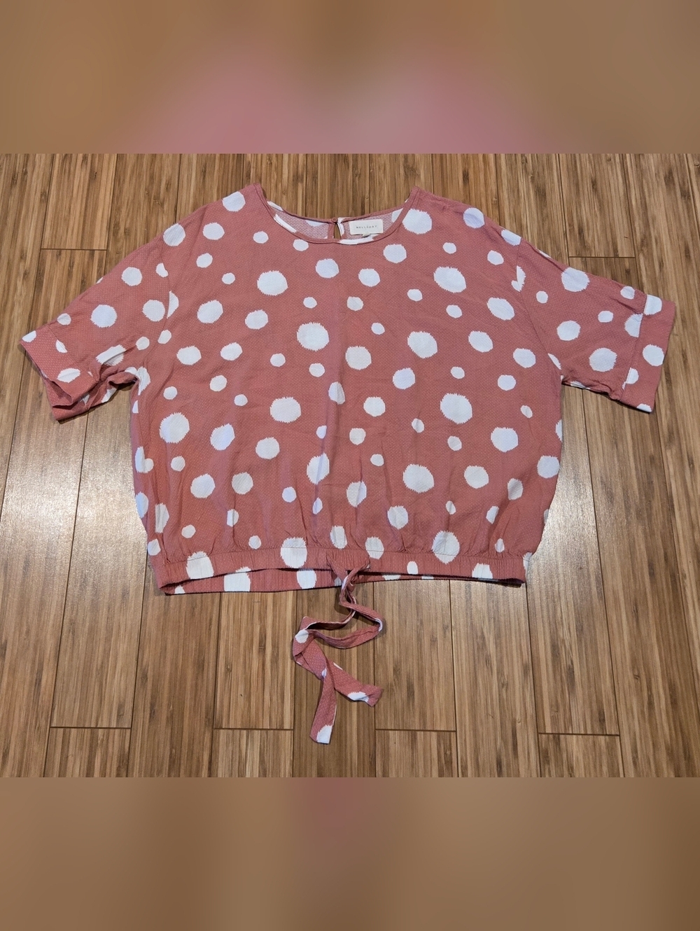Melloday Coral Pink & White Polka Crop Top